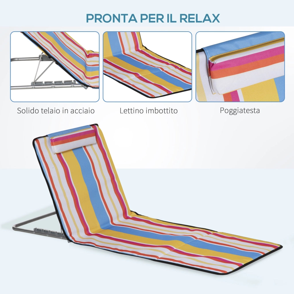 Set 2 Sdraio da Spiaggia 53x124x35-45 cm con Schienale Regolabile e Poggiatesta Multicolore