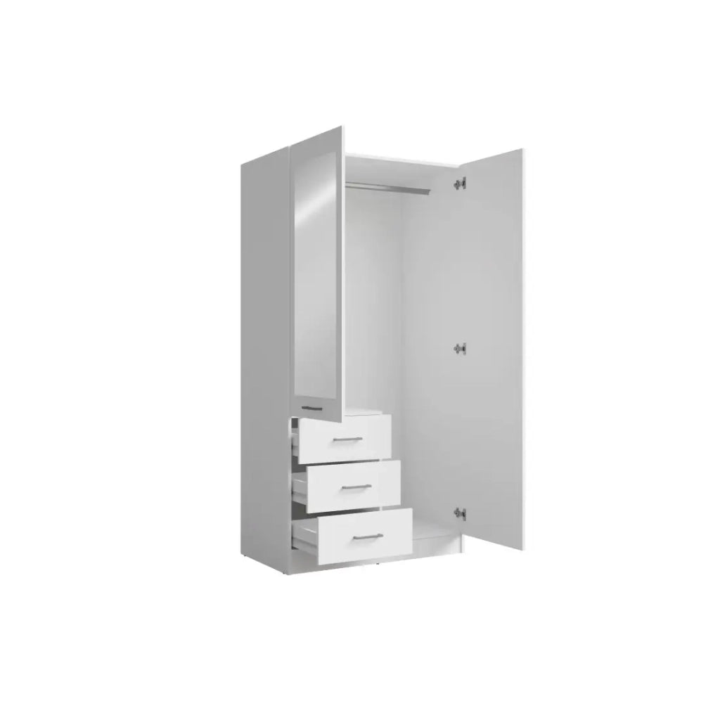 Armadio KALISTA 101 cm bianco opaco con specchio e 3 cassetti - 2 ante a battente