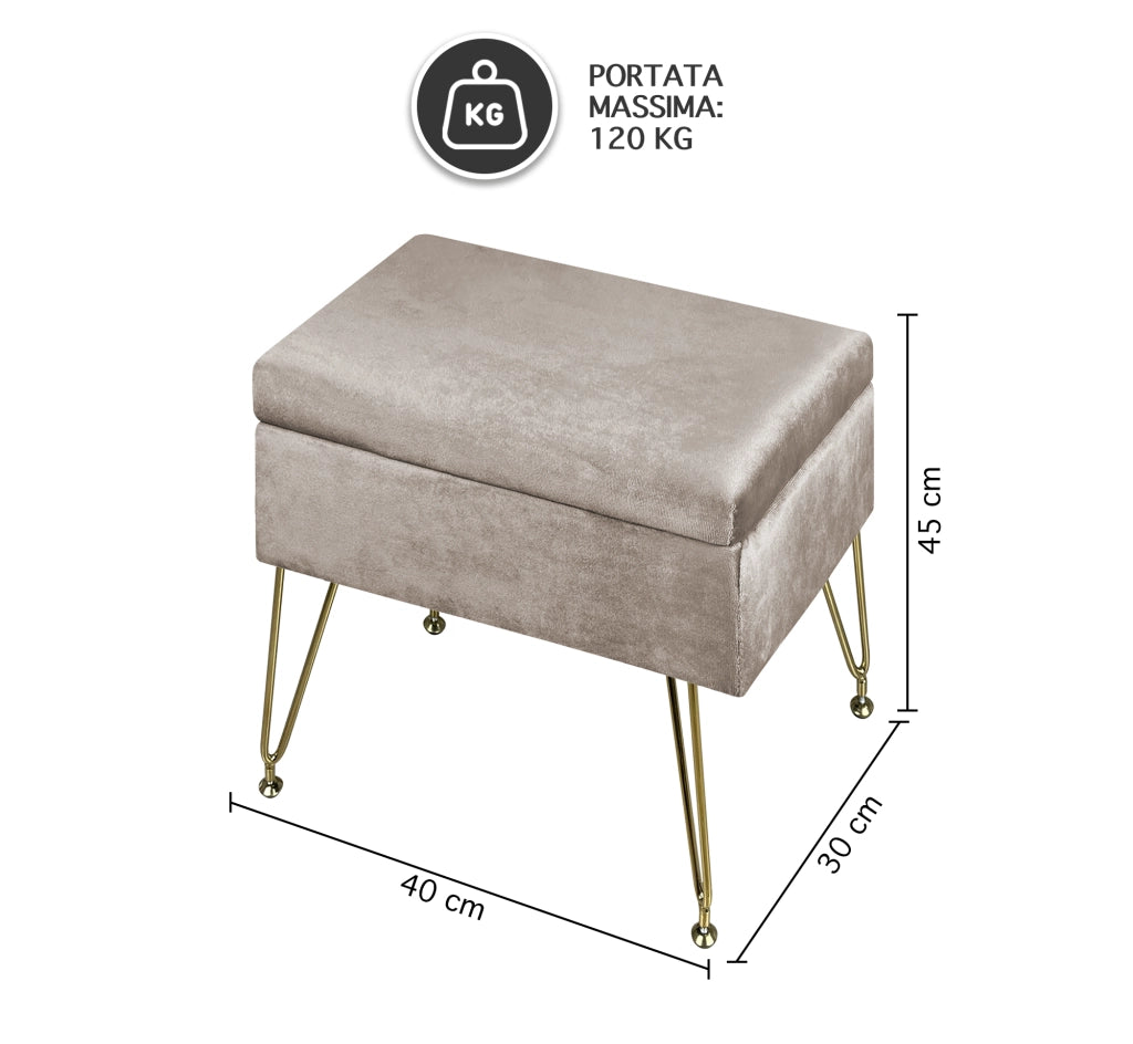 Pouf Panca Imbottita Divanetto In Velluto Contenitore PortaOggetti Panca Sgabello A Pie Di Letto Con Gambe In Metallo Dorato Cassapanca Scarpiera Ingresso Legno Massello Panchina  - Tortora