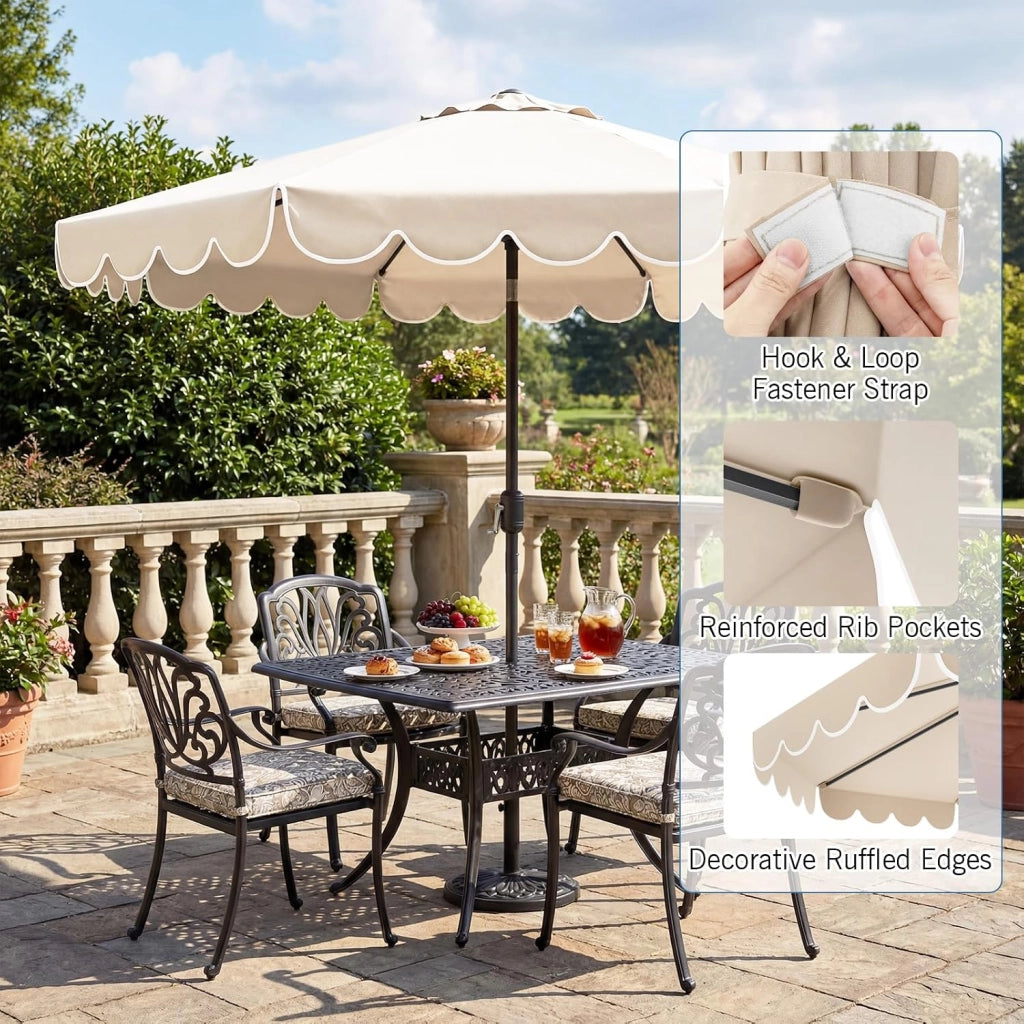 Ombrellone da Giardino 3 x 3 m, Ombrellone Parasole con Manovella e Balze, Inclinabile a 35°, con 8 Osse per Esterno da Balcone, Spiaggia, Terrazzo