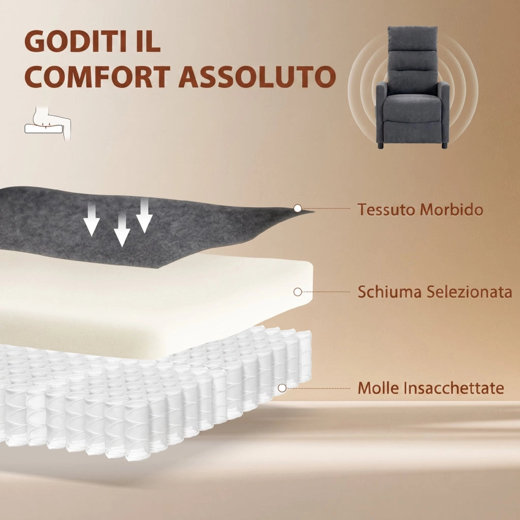 Poltrona Massaggiante  66x91x108 cm Reclinabile a 160° con Poggiapiedi e Telecomando in Ciniglia Grigio Scuro