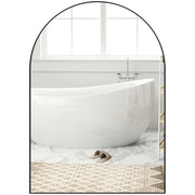 Specchio da bagno curvo, 50 x 70 cm, specchio da bagno con cornice in alluminio, specchio decorativo, cucina, nero