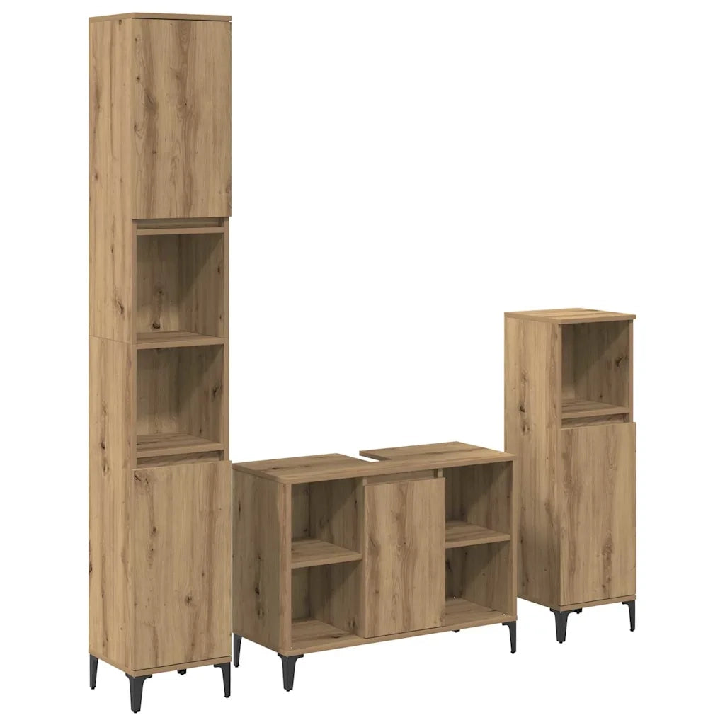 Set di mobili per il bagno con porta 3 pcs Rovere artigianale 3415945