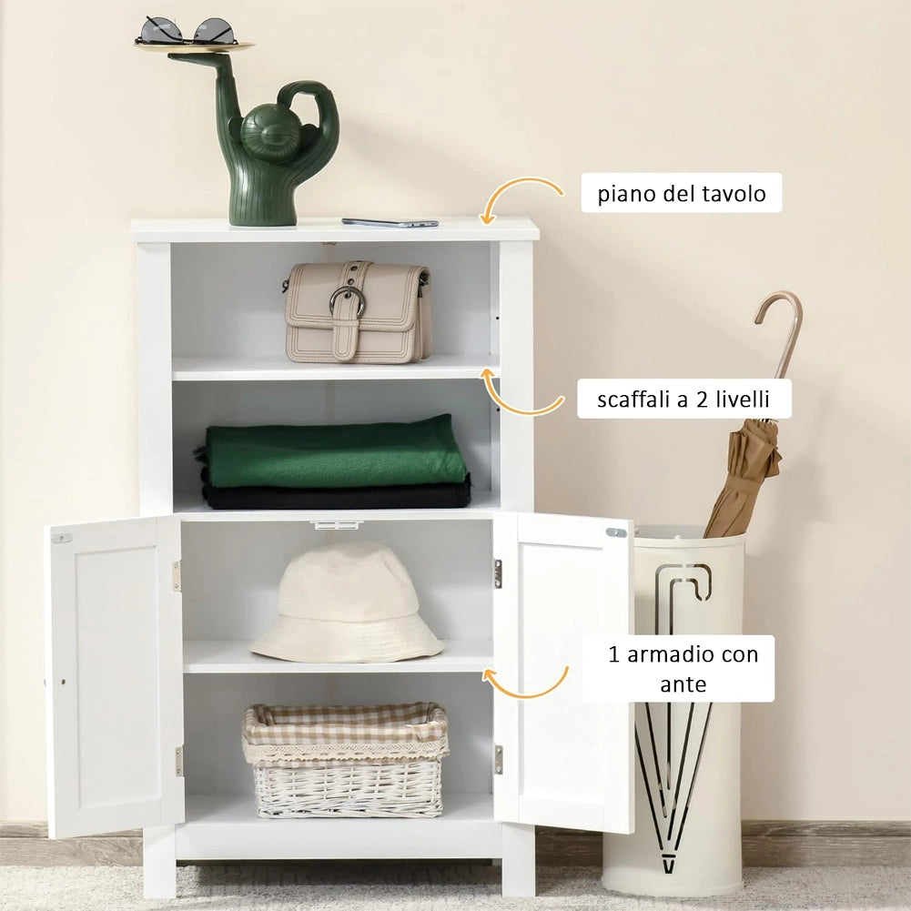 Mobile da Bagno Armadietto da Terra Autoportante Armadio con 2 Ante 50x30x92.5cm