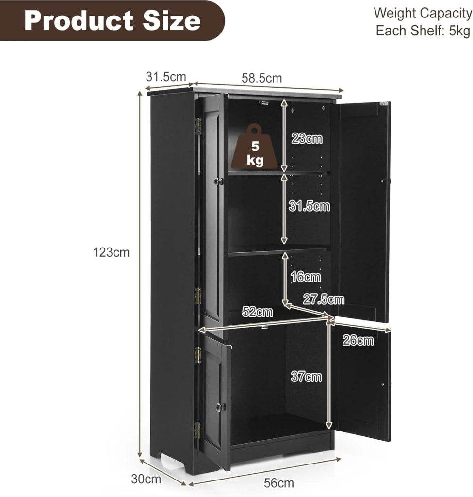 Armadio Alto in Legno con 2 Ripiani Regolabili, Armadio da Guardaroba Verticale con Dispositivo Anti-Rovesciamento, Mobile Organizzatore, Grande Spazio, 58,5 x 32 x 123 cm, Nero