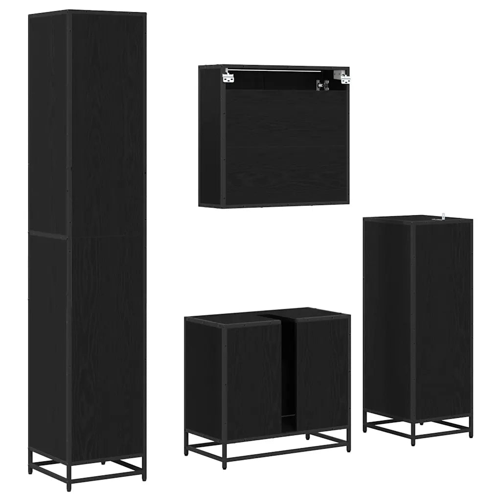 Set di mobili per il bagno 4 pcs Rovere Nero Legno multistrato 3402479