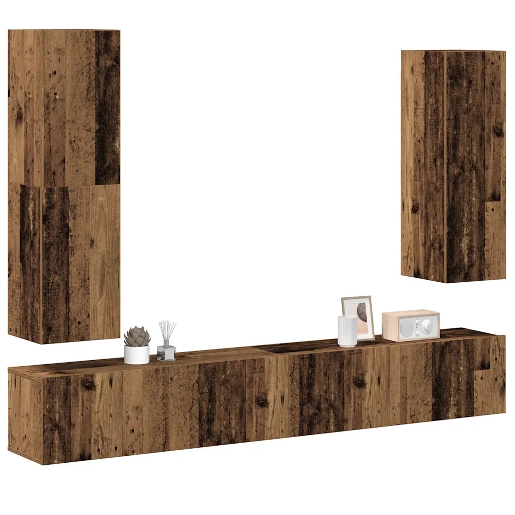 Set Mobile TV 4 pz Montato a Parete Legno Antico in Truciolato 3329153