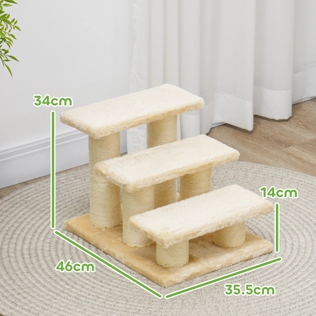 Tiragraffi per gatti con piattaforme e colonne in sisal per arrampicarsi e riposare in truciolato beige 45 × 35 × 34 cm