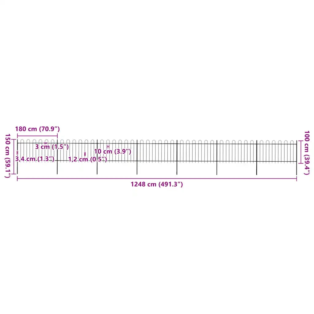 Recinzione da Giardino con Parte Superiore ad Anello in Acciaio 1248x100 cm Nero 277662