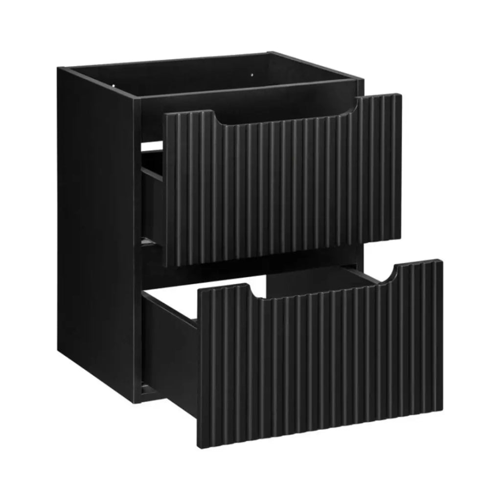 Set da bagno sospeso VANO 50cm: mobile sottolavabo con cassetti scanalati nero + piano per lavabo in nero opaco