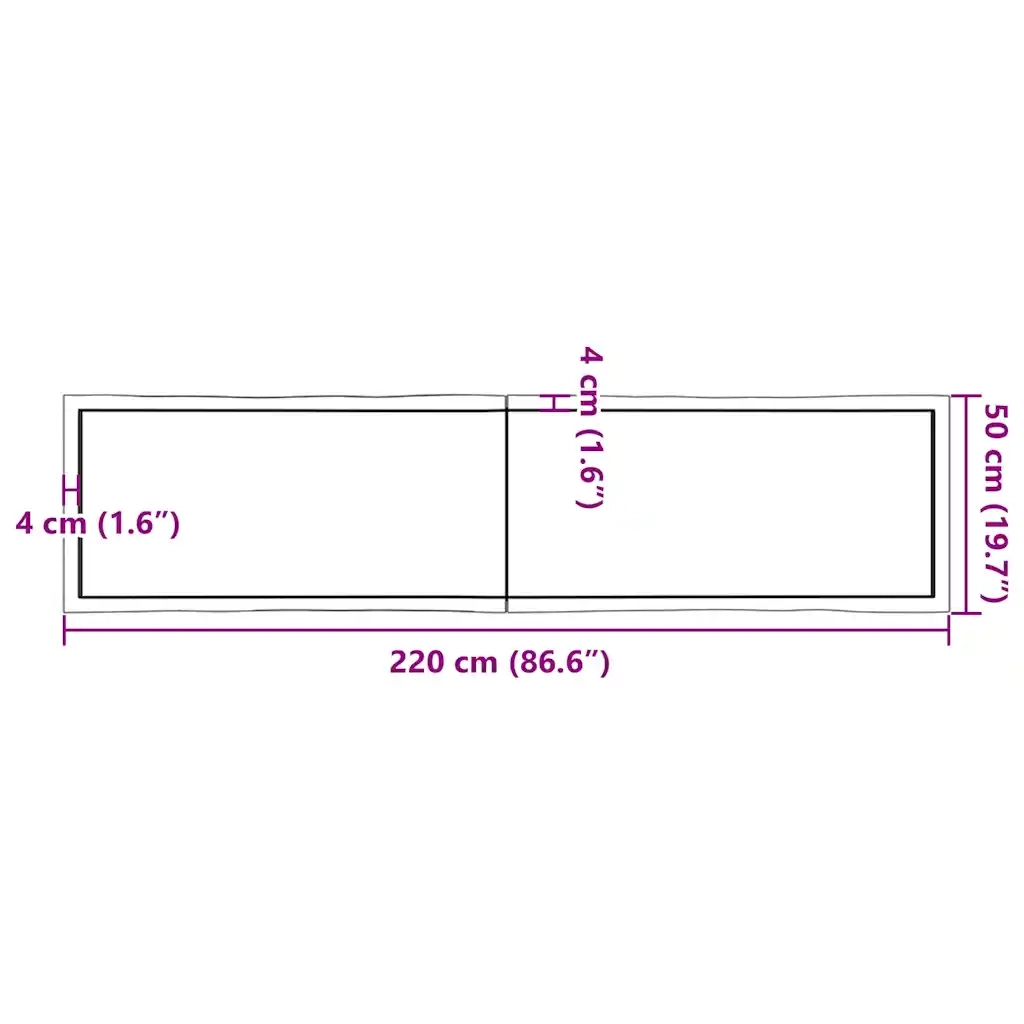 Piano Tavolo Marrone Scuro 220x50x(2-4)cm Rovere Non Trattato 364054