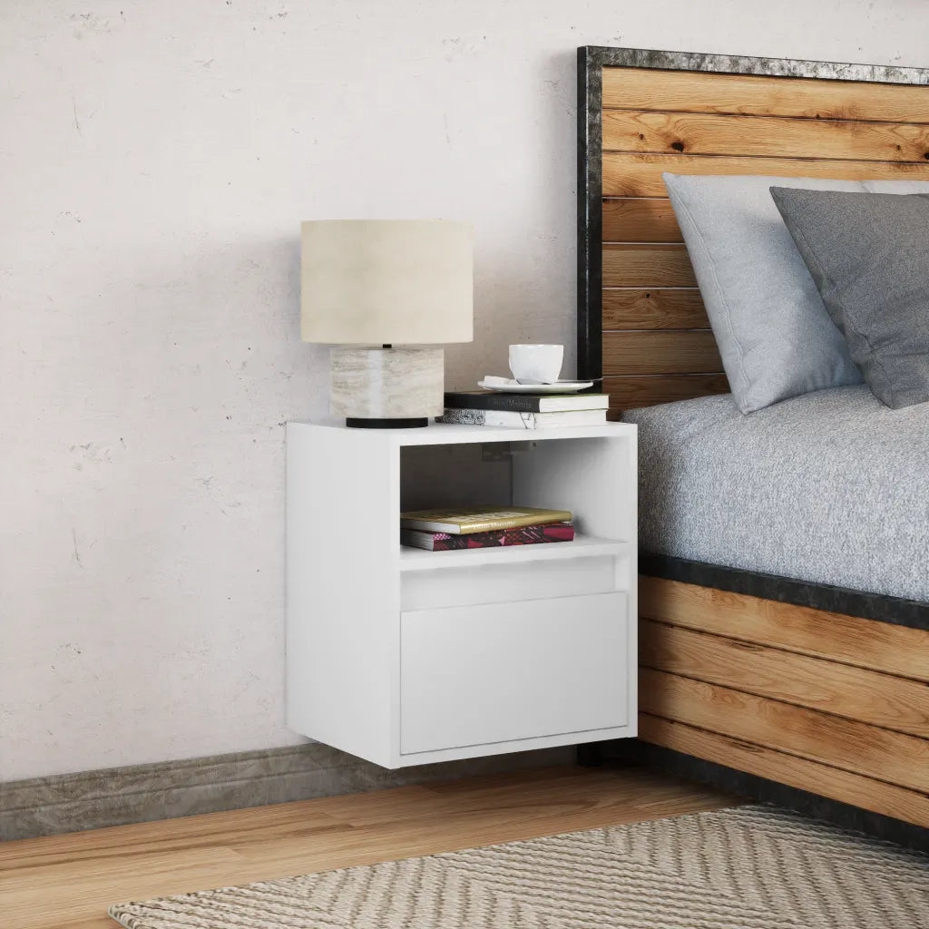 Comodino a Parete con Luci LED-Tavolino da notte sospeso Bianco 889262