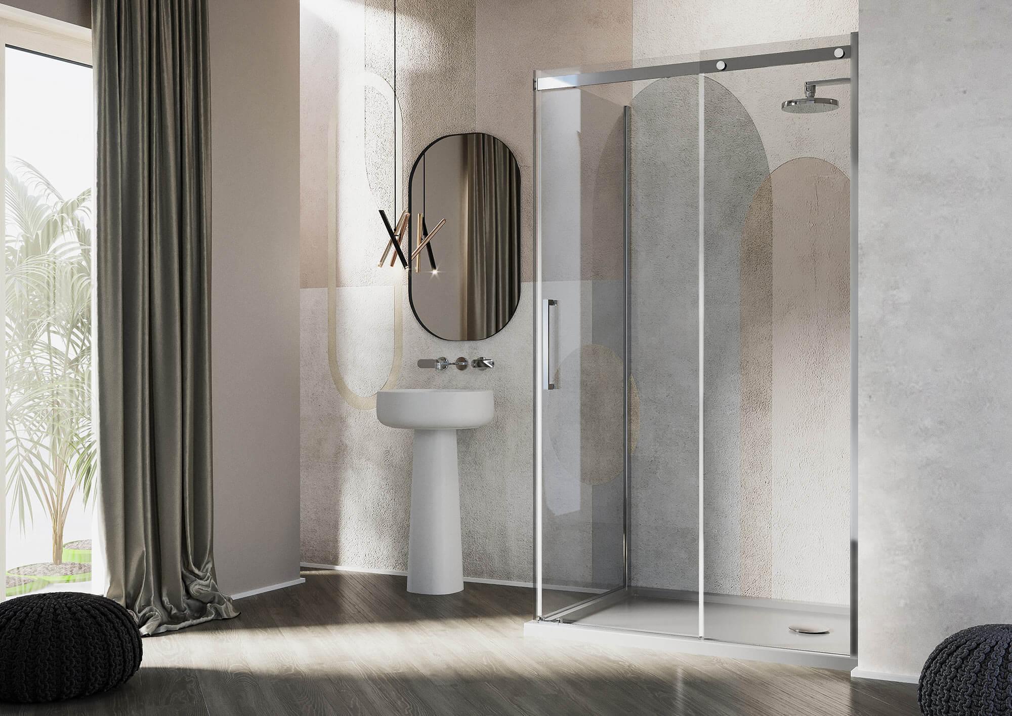 Box Doccia Angolare 90x140 cm 1 Anta Scorrevole in Cristallo Trasparente 8mm H200 Fosterberg Horsens Destro