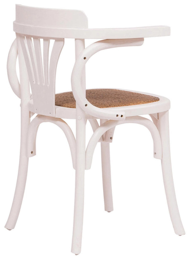 Biscottini Sedia con braccioli Thonet in massello di frassino finitura bianca e seduta in rattan L45xPR42xH77 cm.
