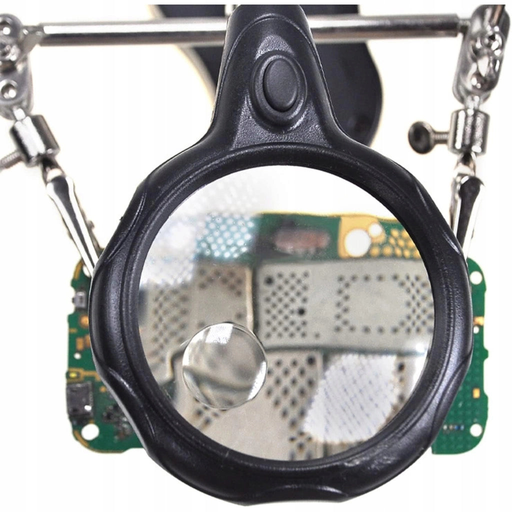 Supporto Terza Mano con Lente d'Ingrandimento TE-801 – Lente 3,5x e 12x | LED 2x | Base Stabile 10x6cm | Altezza 26cm