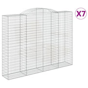 Cestini gabbioni recinzione a gabbia muro di contenimento ad arco 7 pezzi 300 x 50 x 220/240 cm ferro zincato argento 02_0041113
