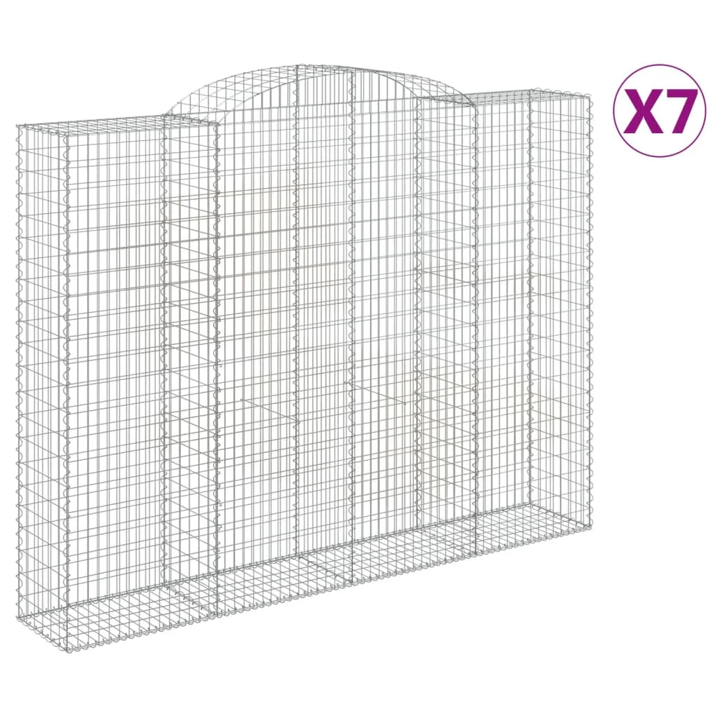 Cestini gabbioni recinzione a gabbia muro di contenimento ad arco 7 pezzi 300 x 50 x 220/240 cm ferro zincato argento 02_0041113