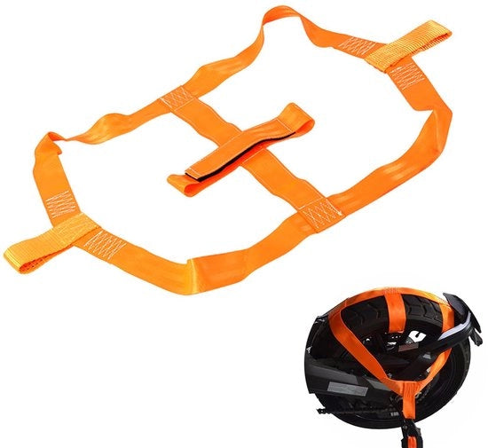 Sistema di sicurezza per moto - cinghia di trazione per ruota posteriore, cinghia di trazione, sistema di fissaggio Cinghia di trazione (arancione)