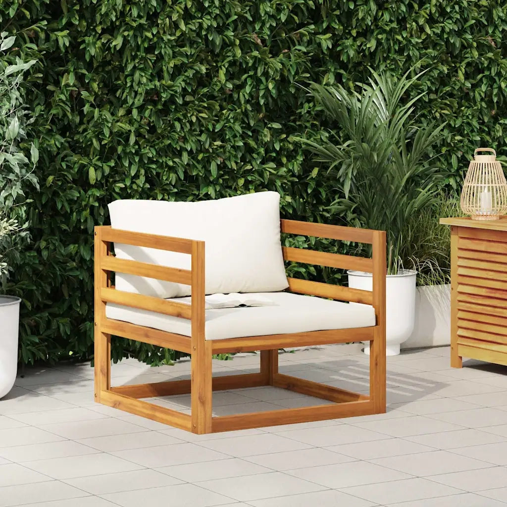 Sedia da patio-Sedia da Giardino con Cuscino Crema in Legno Massello di Acacia 350354