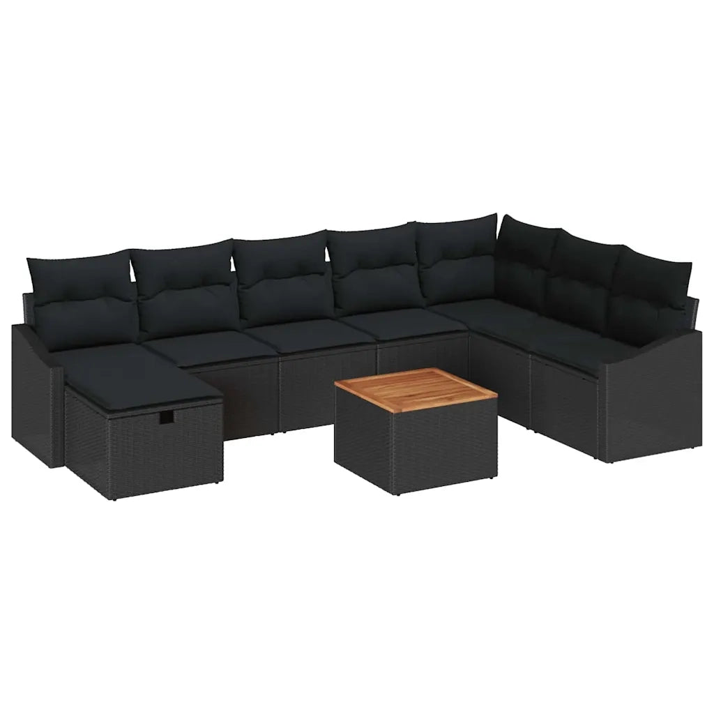 Set Divano da Giardino con cuscino 9 pcs Nero polyrattan 3359583