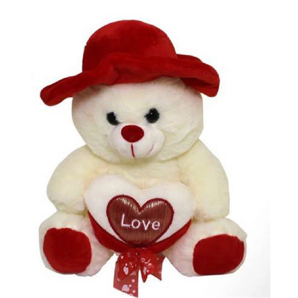 Trade Shop - Peluche Orso Con Cuore Love Cappello Pupazzo Idea Regalo San Valentino 25cm 67914 -
