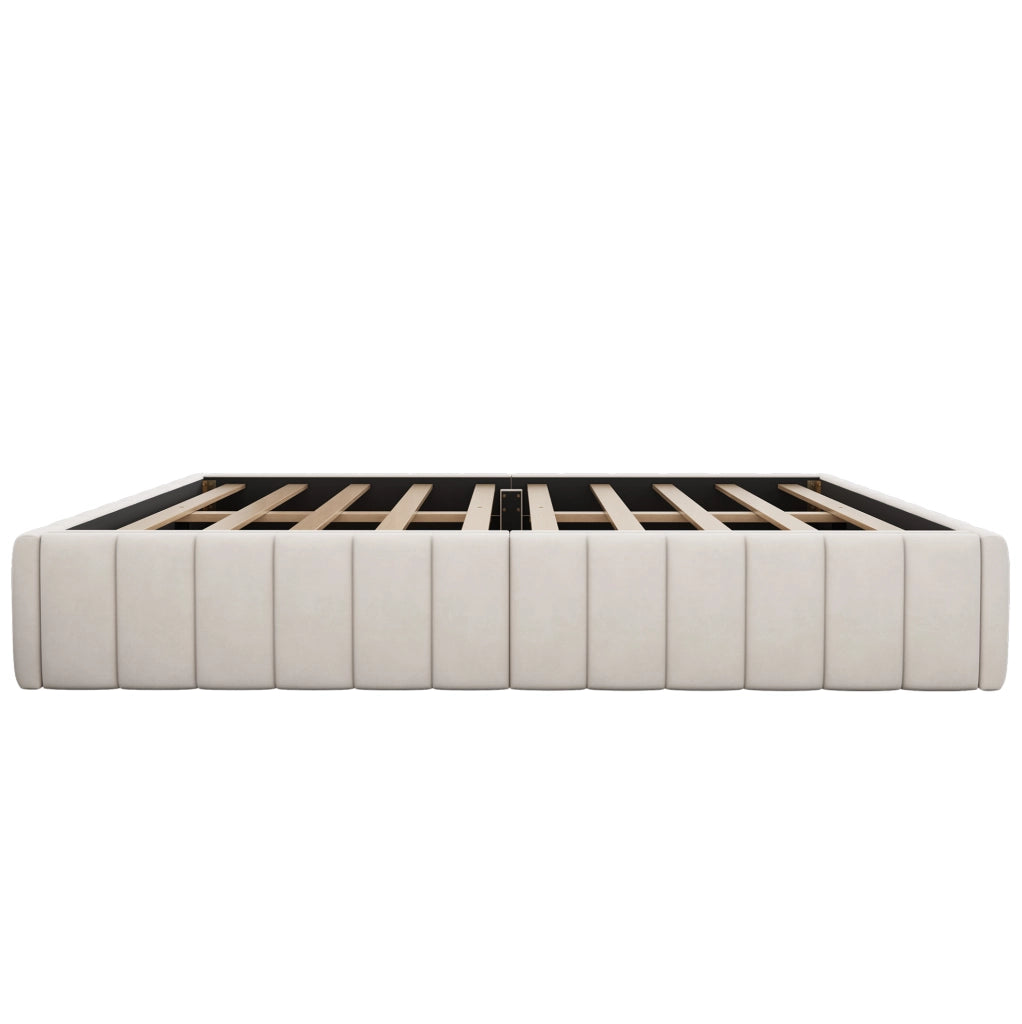 Letto imbottito 140x200 cm con 4 cassetti; senza testiera; velluto beige (Senza materasso)