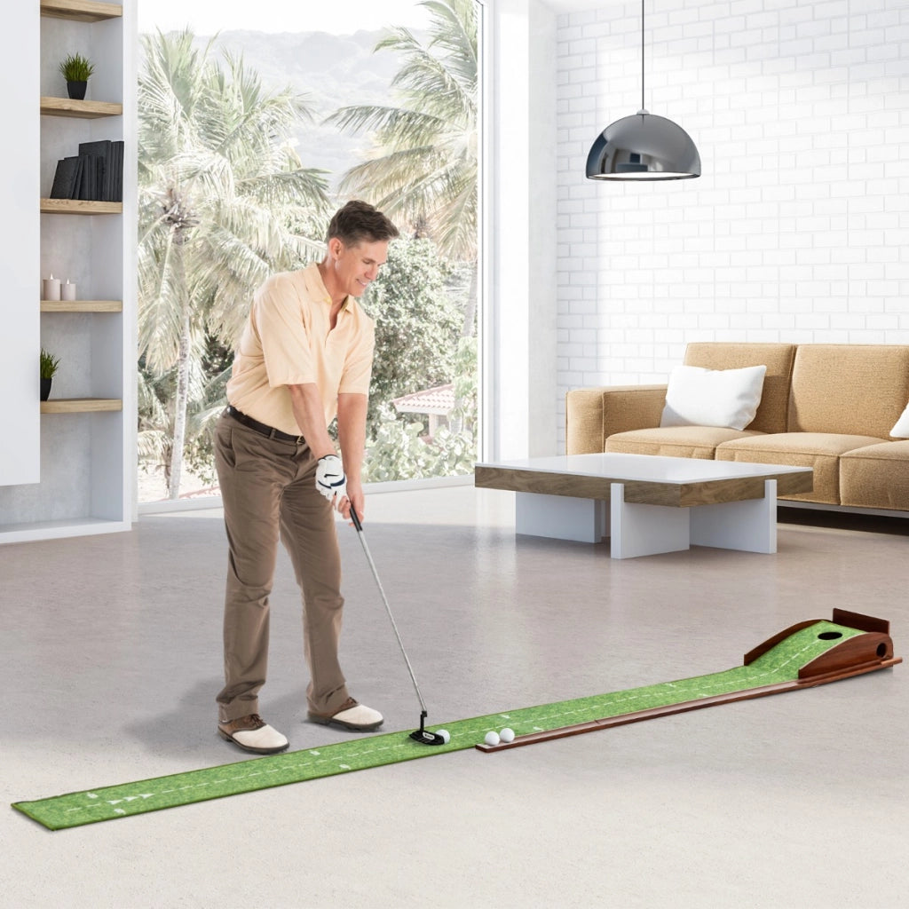 Tappetino da golf per putt con sistema automatico di ritorno della palla-Allenamento con 3 palline da golf 277x29cm