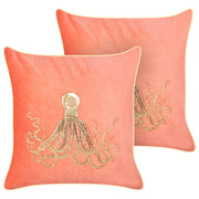 Set di 2 cuscini in velluto rosso quadrato motivo polpo marino accessori camera da letto soggiorno