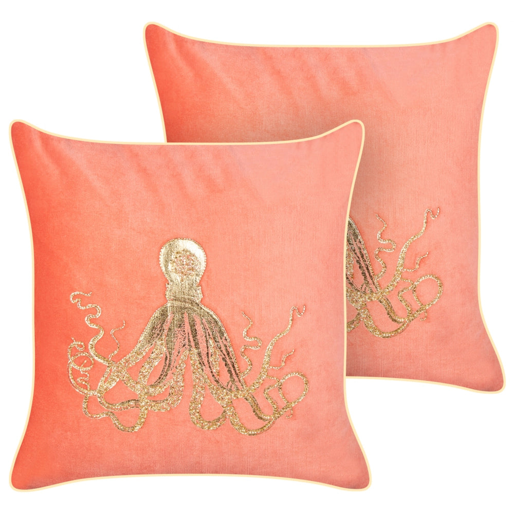 Set di 2 cuscini in velluto rosso quadrato motivo polpo marino accessori camera da letto soggiorno