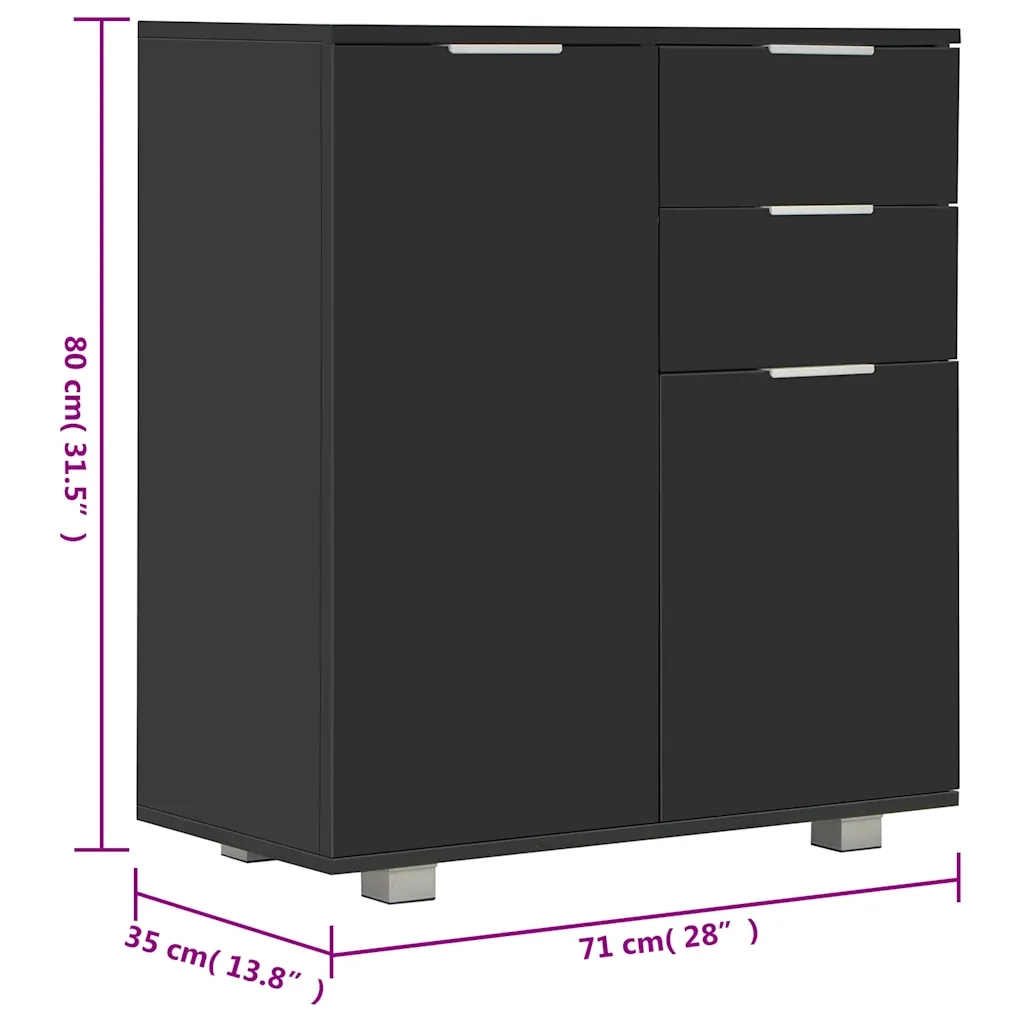 Credenza con Finitura-Buffet-Armadio da cucina Lucida Nera 71x35x80 cm in Truciolato