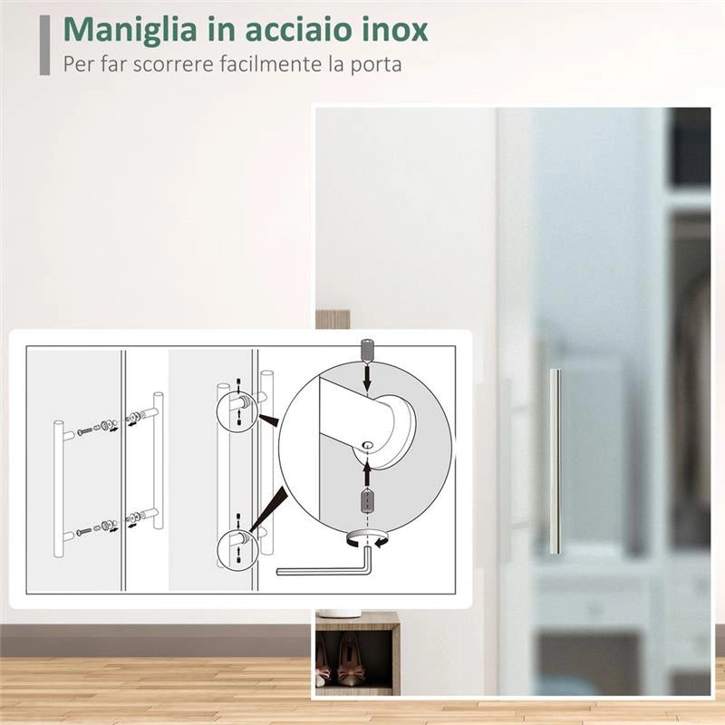 PORTA SCORREVOLE INTERNA IN VETRO SMERIGLIATO CON BINARIO B1 E MANIGLIA PER BAGNO CUCINA STUDIO VETRO 205X 77,5X 0,8CM