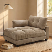 Poltrona Chaise Longue con Poggiatesta Regolabile, USB, 3 Portabicchieri e Tasca Laterale, in Velluto a Coste Cachi 140 × 112 × 81 cm