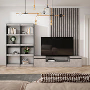 Mobile TV, Soggiorno, 320x35x186cm, Per TV fino a 80", Set di mobili, grigio cemento RF2605