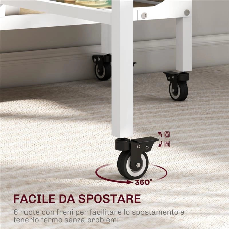 TAVOLO DA PRANZO PIEGHEVOLE PER 6 PERSONE MAX CON RIPIANO, IN LEGNO E METALLO, 130X80X74 CM, BIANCO E COLOR LEGNO