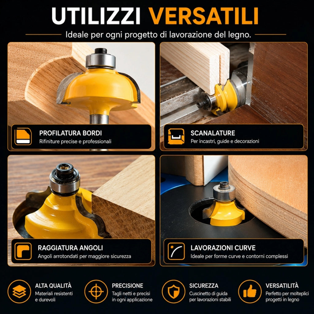 Kit Set 35 Frese Fresa Fresatrice Pantografo Punte per Legno Gambo 8 mm 610103