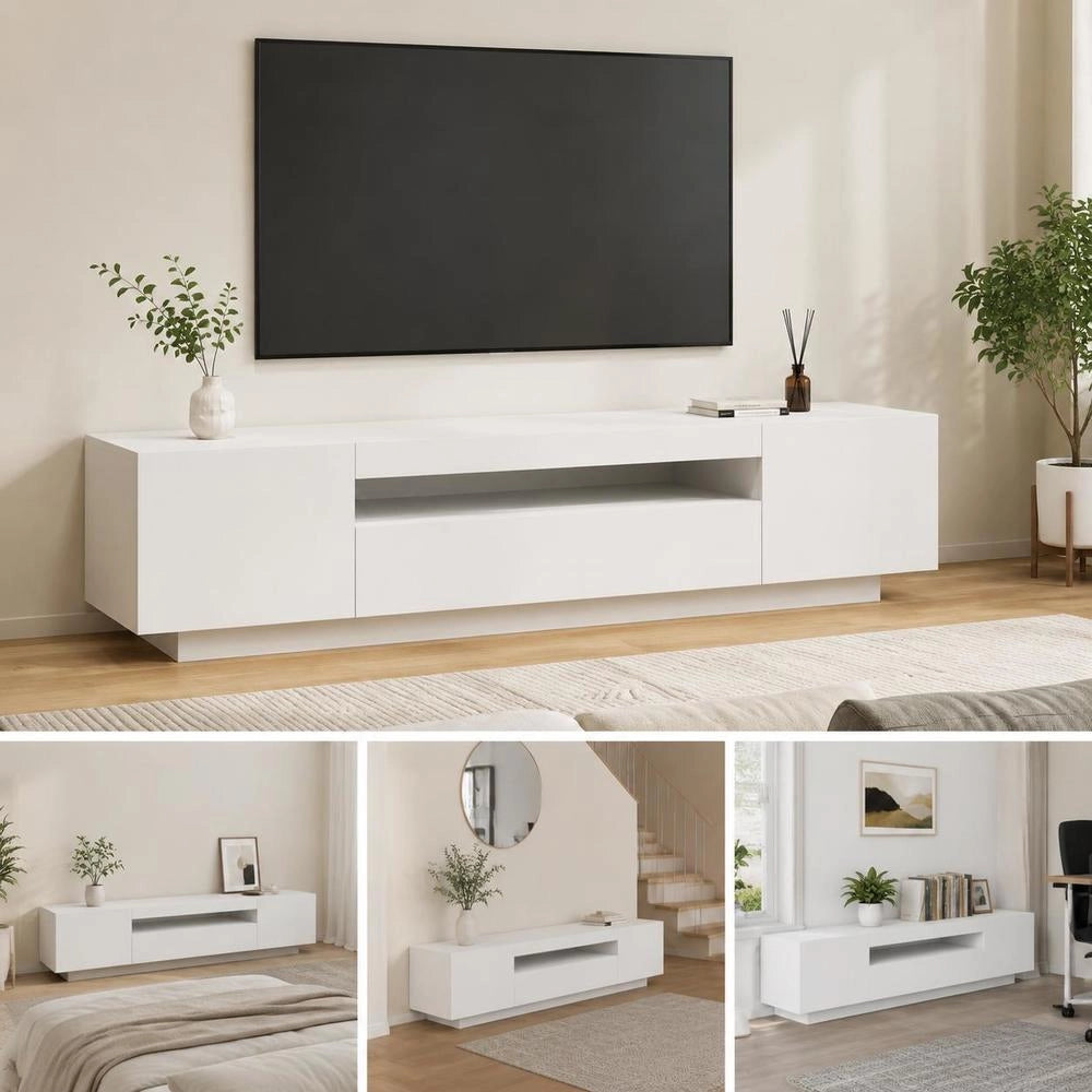 TV Cabinet With LED Lights White 160x35x40 Cm