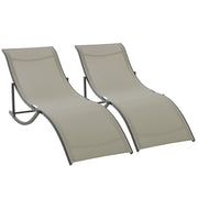 Set 2 Lettini Prendisole Pieghevoli 61x165x63 cm in Alluminio e Textilene Nera e Cachi