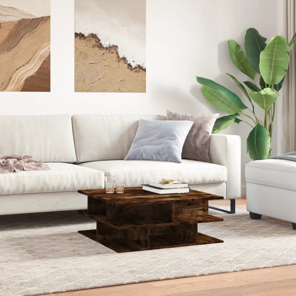 Tavolino da Salotto-Tavolino da soggiorno-Tavolo Rovere Fumo 70x70x29 cm Legno Multistrato