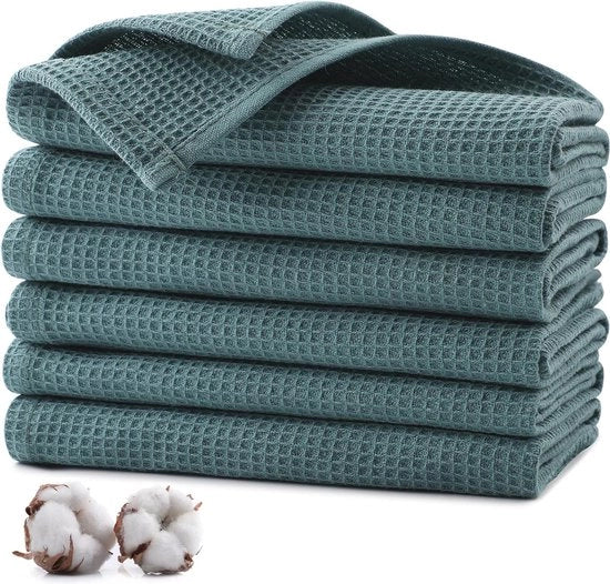 Set di Asciugamani per Cucina Assorbenti 100% Cotone - Confezione da 6 - 35 x 35 cm - Verde Scuro - Duraturo e Lavabile in Lavatrice