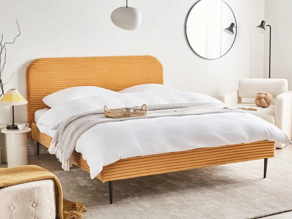 Letto arancione velluto a coste testiera con rete a doghe 160 x 200 cm design minimalista
