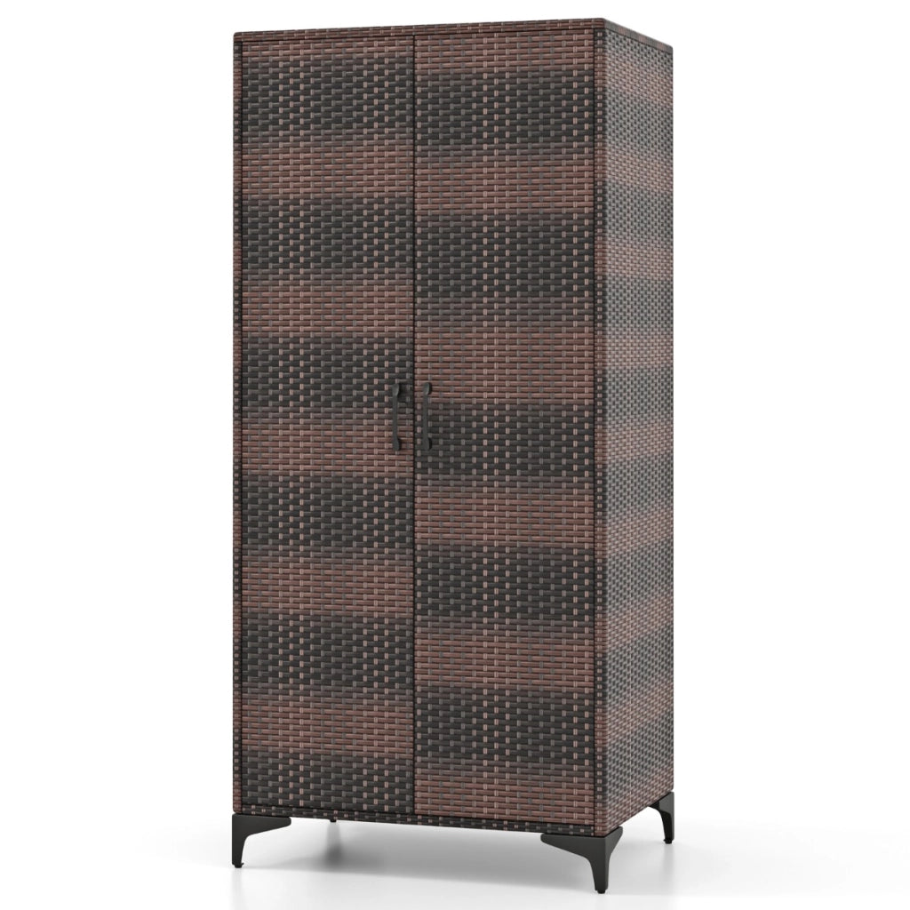 Armadio in vimini con 2 ante asta appendiabiti e 4 cubi di stoccaggio, Armadio guardaroba da 157cm Marrone Misto-Armadi Appendiabiti
