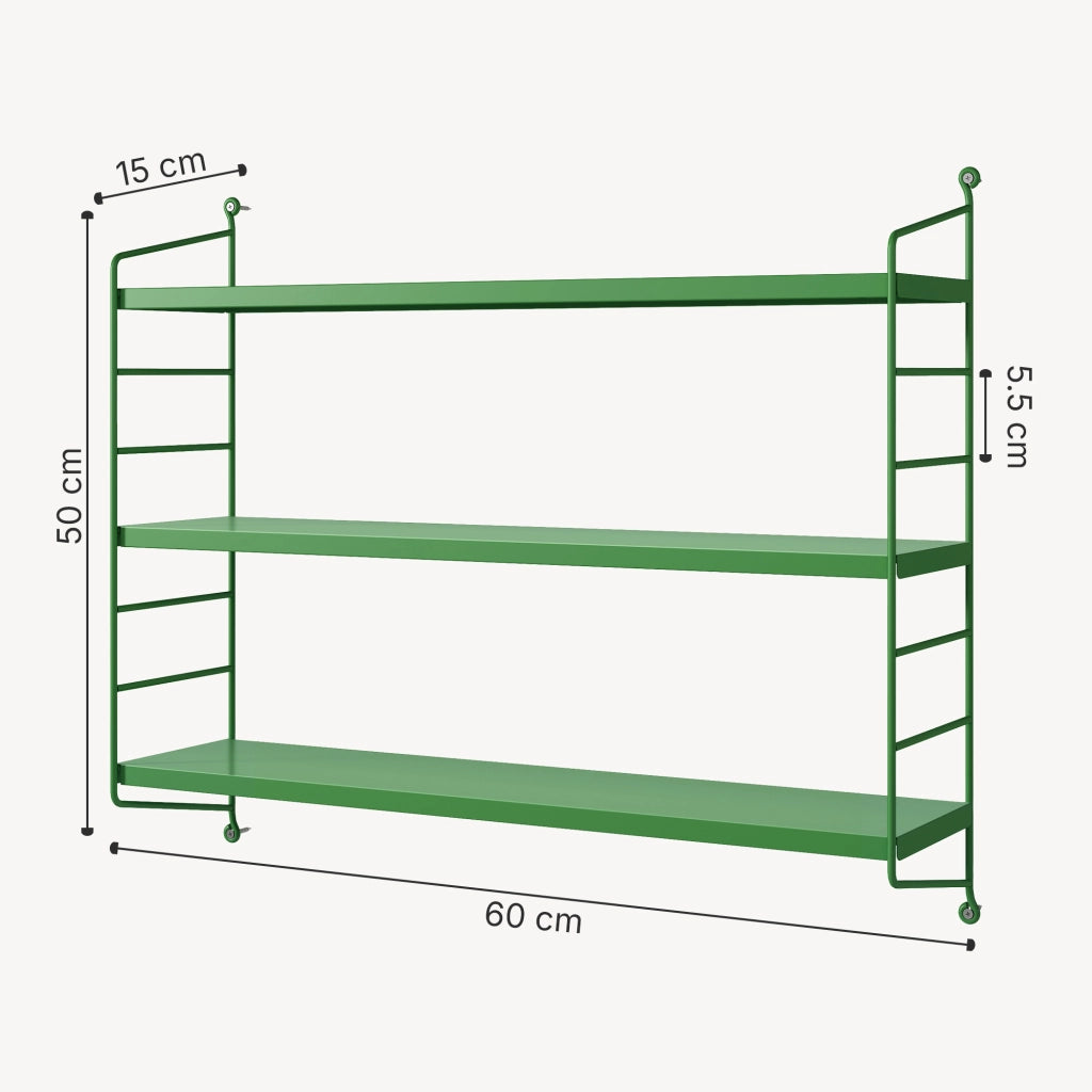 Scaffale da Parete Strängnäs a 3 Ripiani Regolabili 50 x 60 x 15 cm Acciaio Verde Mela [en.casa]