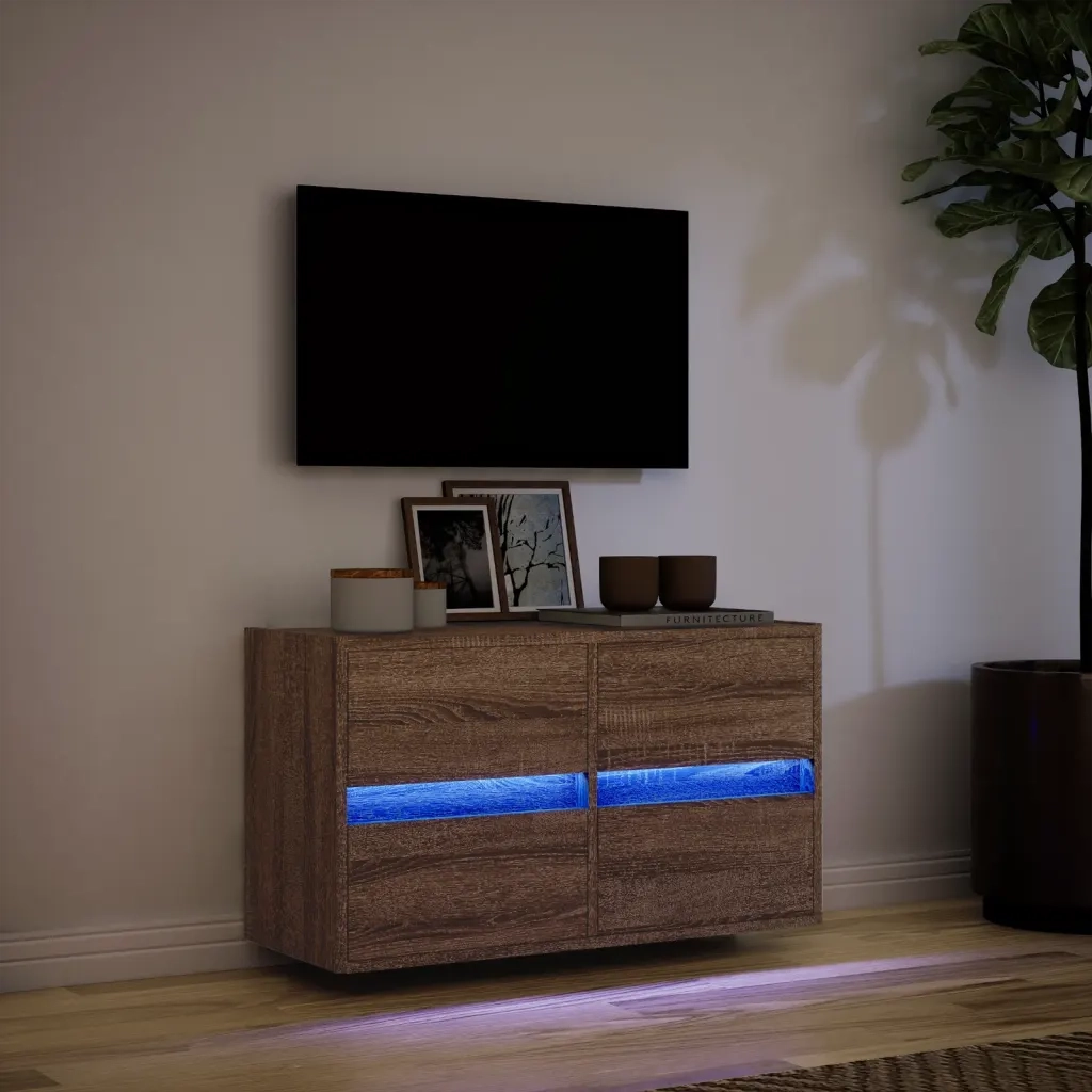Mobile TV a Parete con Luci LED Rovere Marrone 80x31x45 cm 852291