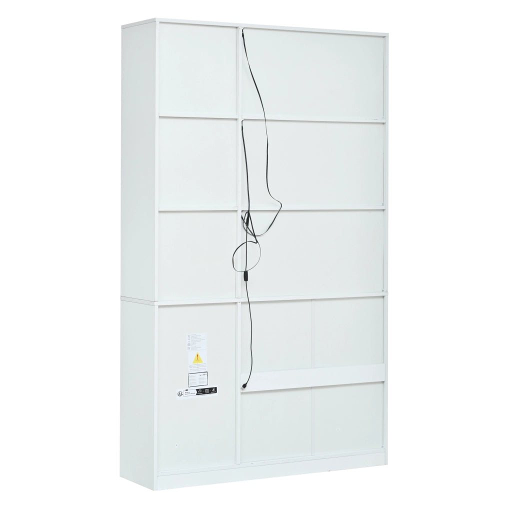Credenza alta con vetrina in vetro e LED 120x35x200 cm bianca