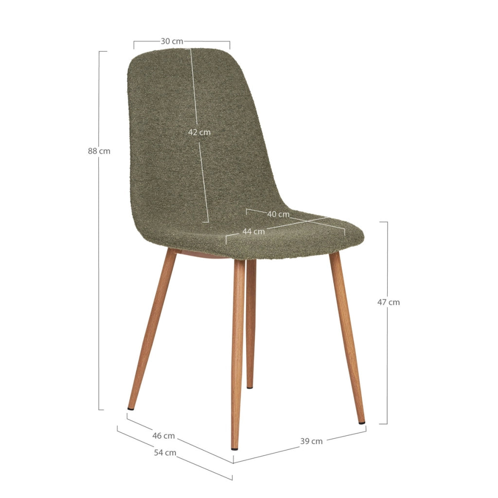 Set 2 sedie da pranzo Stockholm in Bouclé Verde Scuro con Gambe Effetto Legno
