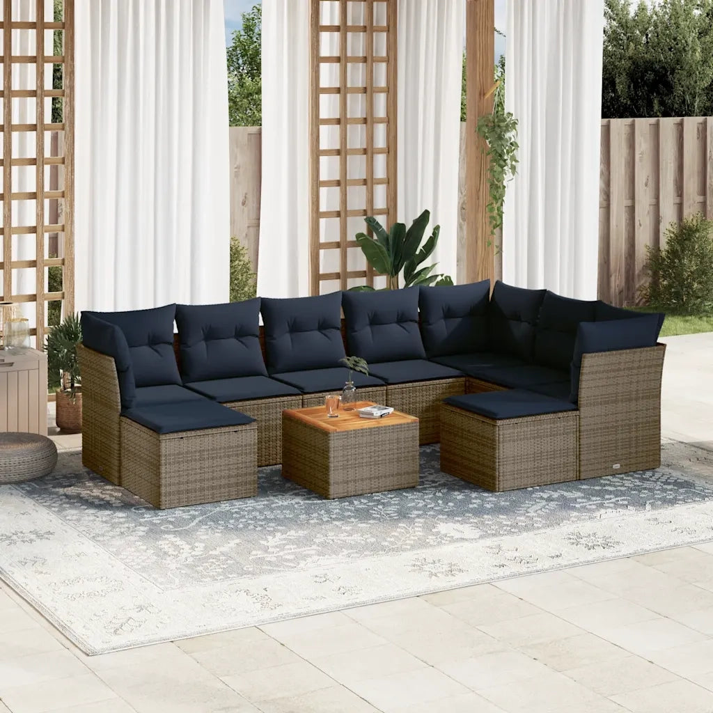 Set Divani da Giardino 10 pz con Cuscini Grigio in Polyrattan 3256299
