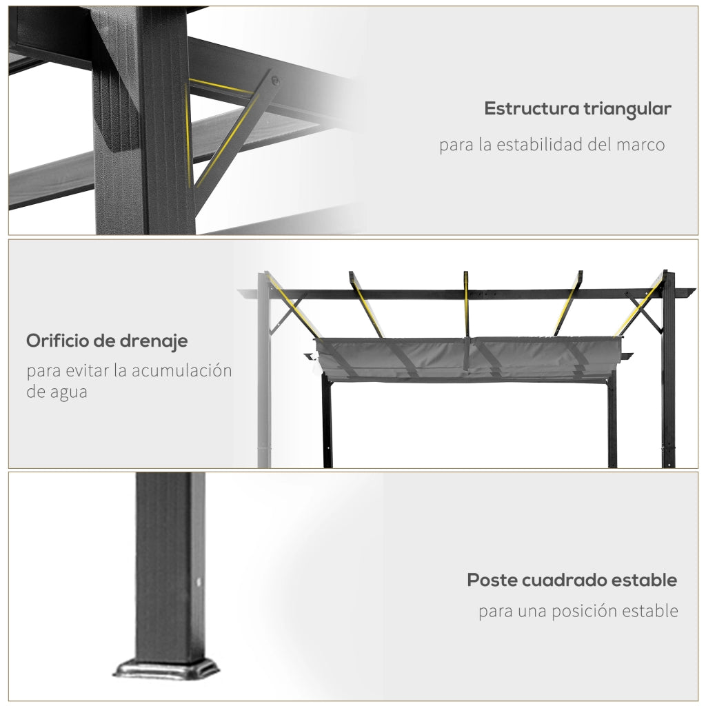 Pergola 3x3 m con tetto retrattile ¨C zephmum ¨C grigio scuro alluminio
