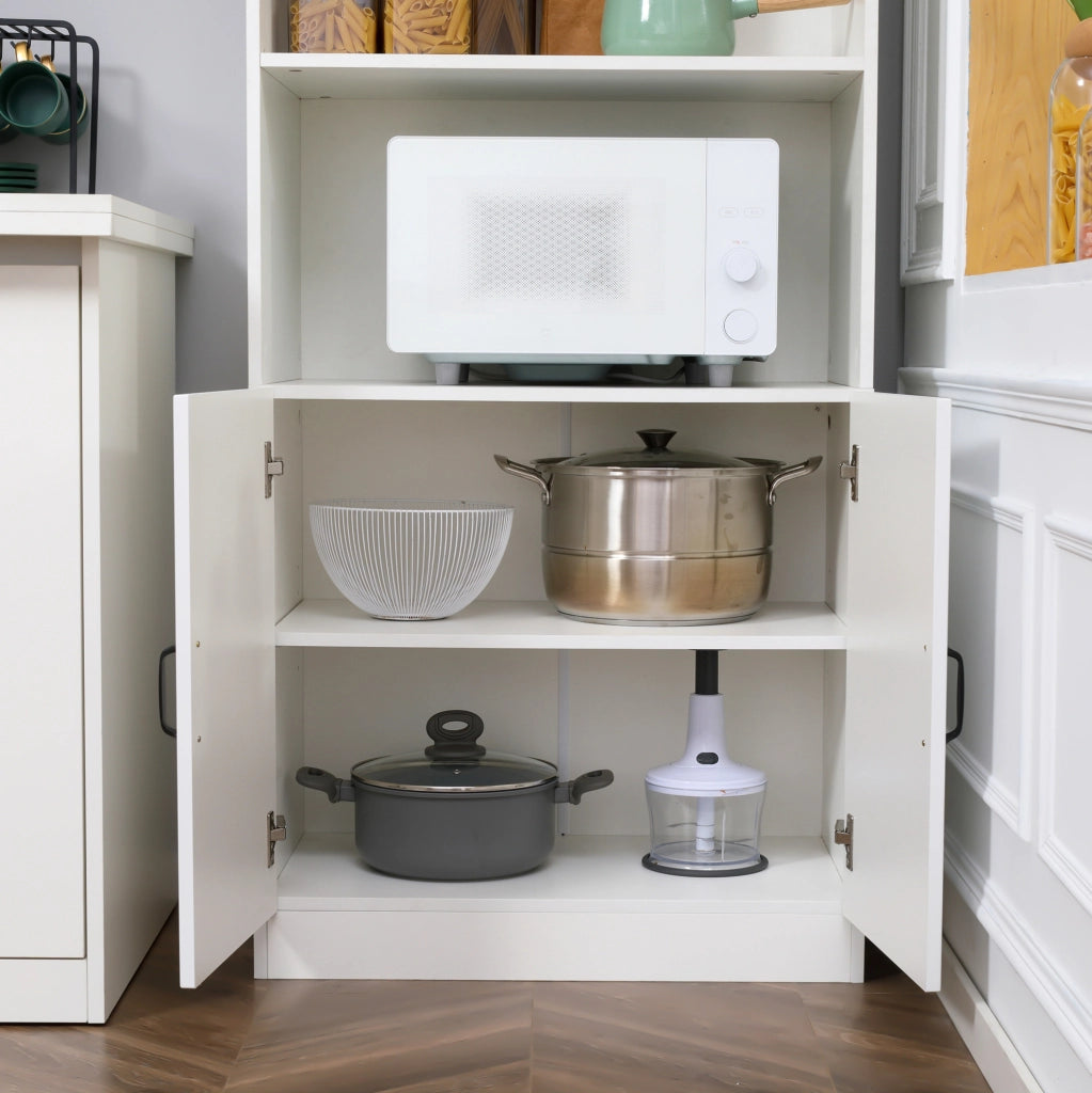 Mobile dispensa da cucina con 4 ante; ripiani regolabili e vano per microonde; bianco