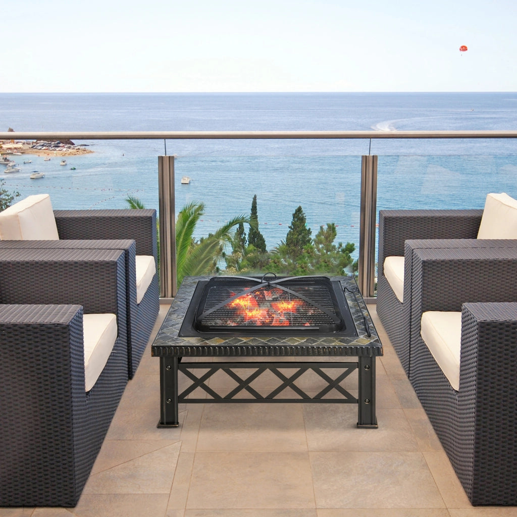 Braciere da Giardino con Griglia ¨C Zephmum ¨C 76x76x47cm Nero