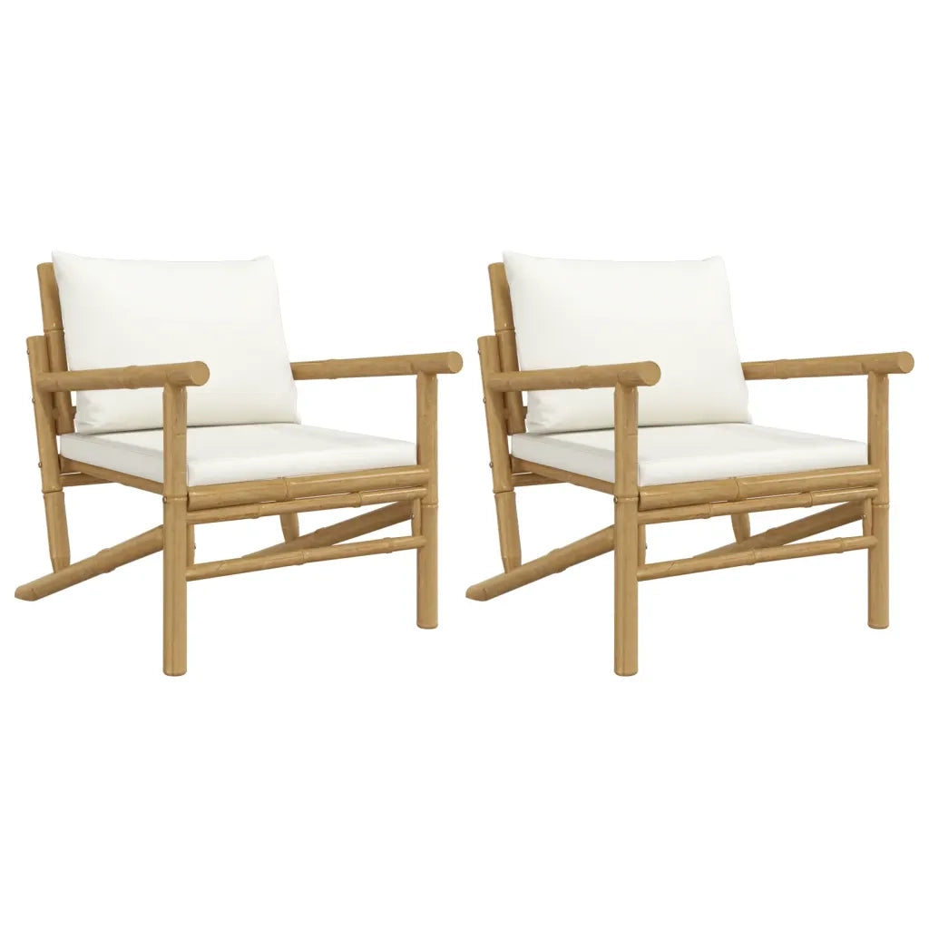 Sedia da patio-Sedie da Giardino 2 pz con Cuscini Bianco Crema in Bamb¨´ 700913